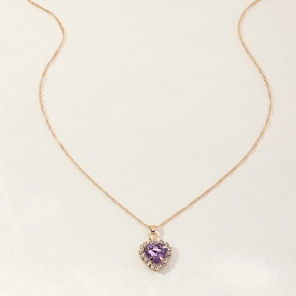 Rhinestone Heart Charm Pendant Necklace - Picture 4 of 7